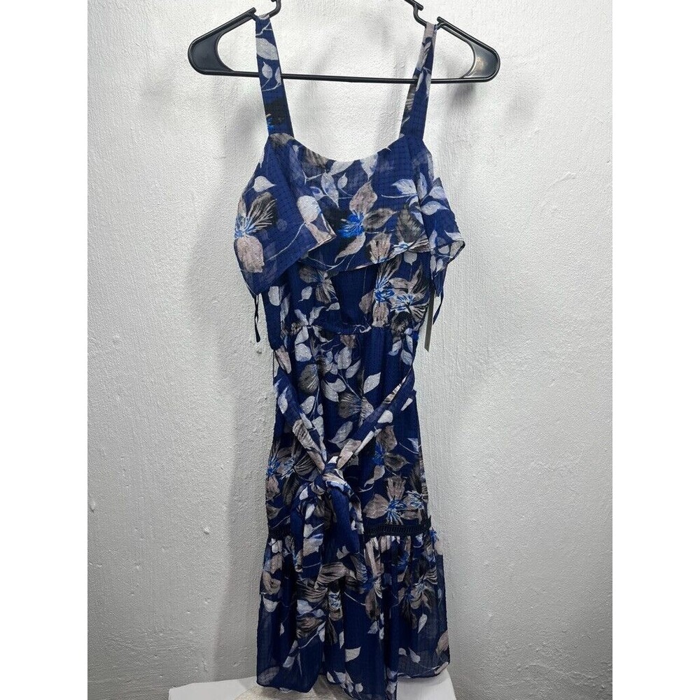 ELIZA J WOMENS SIZE 4P SHEER LINED FLORAL PRINT RUFFLES SLEEVELESS DRESS NWT